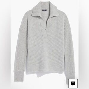 Womens Vineyard Vines 100% Cashmere Ribbed Polo Collared Sweater Size Large Gray